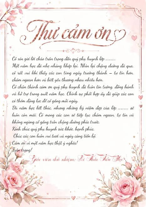 Mẫu thư cảm ơn cuối năm